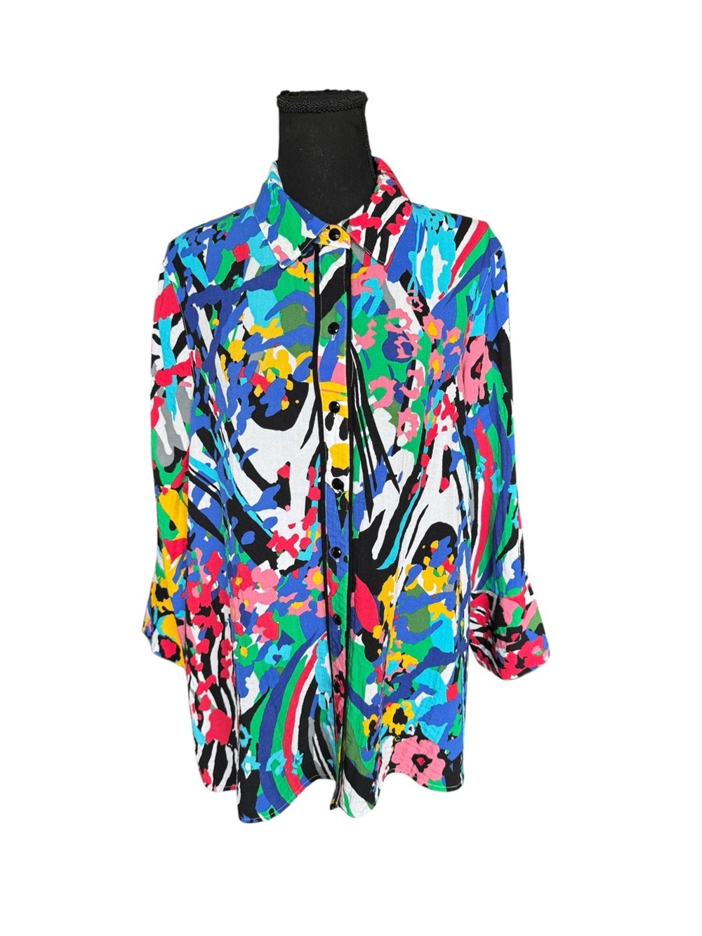 Ali Miles Multicolor Abstract Floral Button Front Tunic Blouse Size L